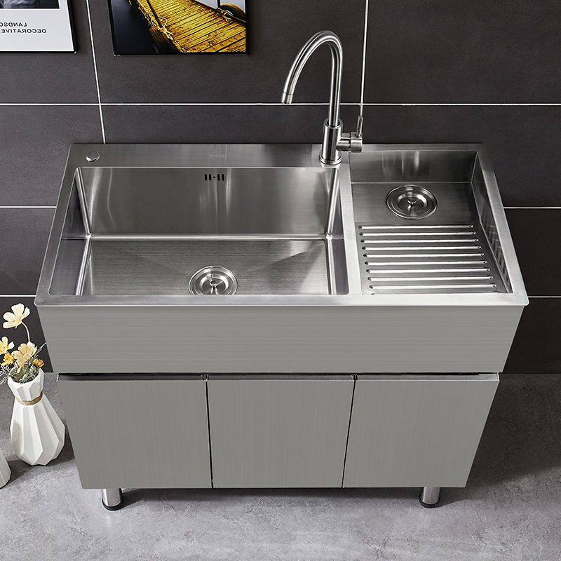 304 Stainless Steel Sink Cabinet Balcony Cabinet with Washboard Laundry Sink Wash Basin Cabinet Floor-Standing Bathroom Cabinet No