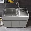 304 Stainless Steel Sink Cabinet Balcony Cabinet with Washboard Laundry Sink Wash Basin Cabinet Floor-Standing Bathroom Cabinet No