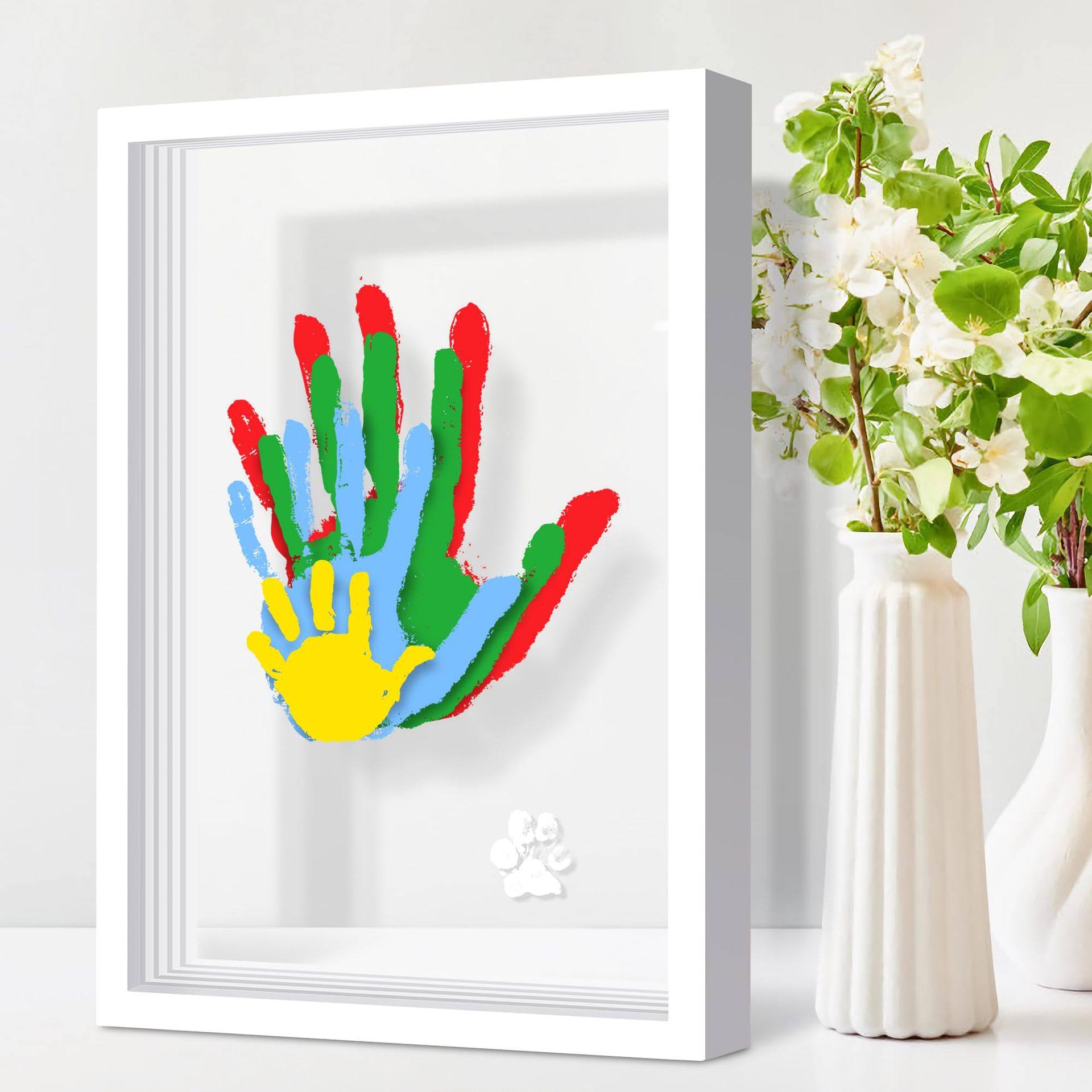 Cross-Border Handmade DIY Four-Slot and Five-Slot Acrylic Paint Family Handprint Photo Frame Couple Wooden Craft Gift Set