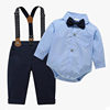 In stock cross-border children's spring and autumn long-sleeved romper trousers suspender children's clothing boys' baby bow tie fashion gentleman children's clothing