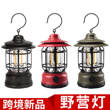 2025 New Camping Style Lamp Outdoor Multi-Functional Camping Style Tent Lamp Retro Horse Lantern Cob Rechargeable Satchel Lamp for Home Use