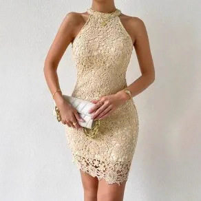 Sleeveless Lace Trim Dress Slim Fit Solid Color Elegant Design Perfect for Autumn Events Wholesale Available