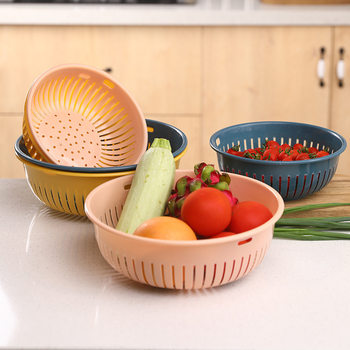 Vegetable Washing Basin Draining Basket Leakage Basin Rice Washing Plastic Vegetable Washing Blue Vegetable Washing Basin Household Kitchen Washing Fruit Plate Hollow