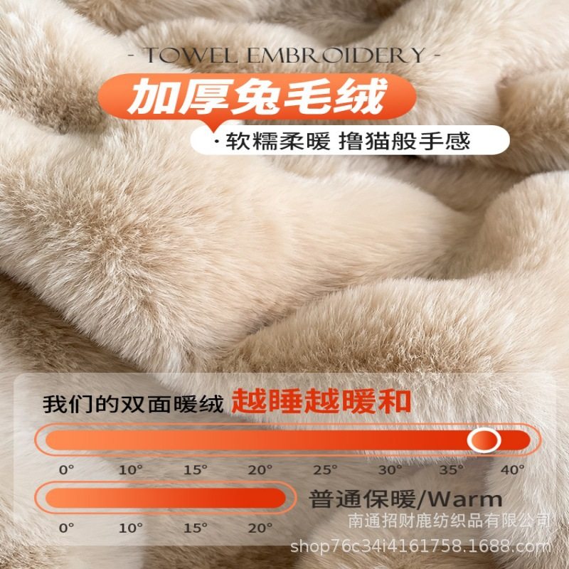 Class a Thickeneded Rabbit Plush Four-Piece Set Milk Velvet Winter Warm Rabbit Velvet Bed Bed Sheets Quilt Cover Lazy Rabbit Velvet Coral Velvet 4