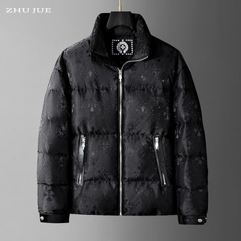 European High-End Jacquard down Jacket for Men 2025 Model White Duck down Coat Men's Stand Collar Warm and Cold-Proof Outerwear
