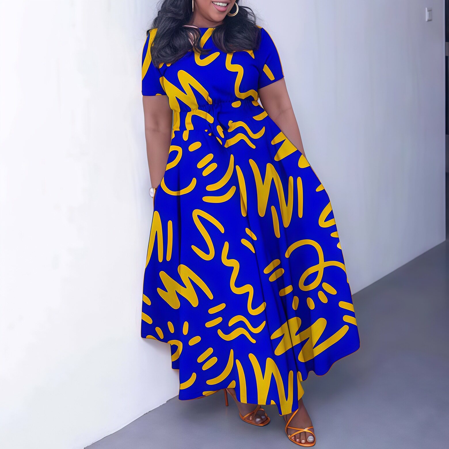 Plus Size Floral Maxi Dress Loose Fit Tie Waist Mid Length Comfortable Fabric Casual Wear for Summer Wholesale