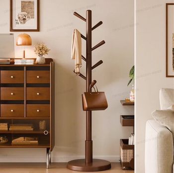 Solid Wood Coat Rack, Household Floor-Standing Bedroom Clothes Rack, Simple Clothes Rack That Does Not Take up Space, Indoor Entry Bag Rack