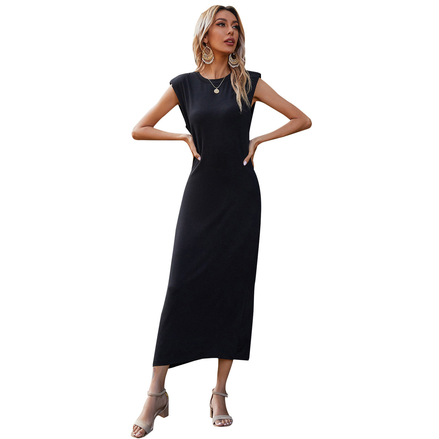 Womens Bodycon Dress Simple Solid Color Waist Defining Long Length Perfect for Parties or Casual Events Wholesale