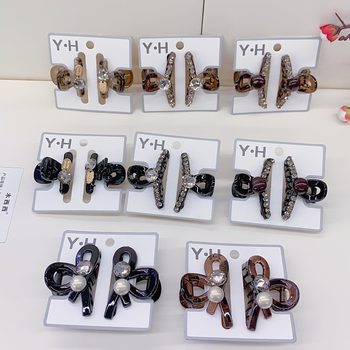 New Hair Accessories Wholesale Women's Simple Small 4.5cm Pair of Black Bottom Crystal Hairpins Grab Bangs