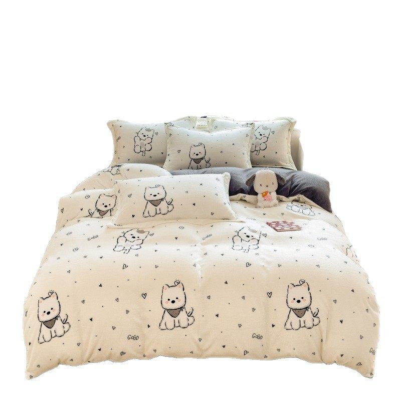 Category a Maternal and Infant Grade Milk Velvet Four-Piece Set Thickeneded and Warm Winter Fleece-Lined Bed Sheetss and Quilt Cover Student Three-Piece Set