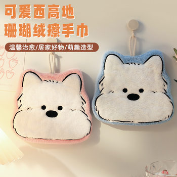 New Cartoon Hand Towel, Coral Velvet Thickened Hanging Hand Towel, Dual-Use for Kitchen and Bathroom, Absorbent and Quick-Drying Rag