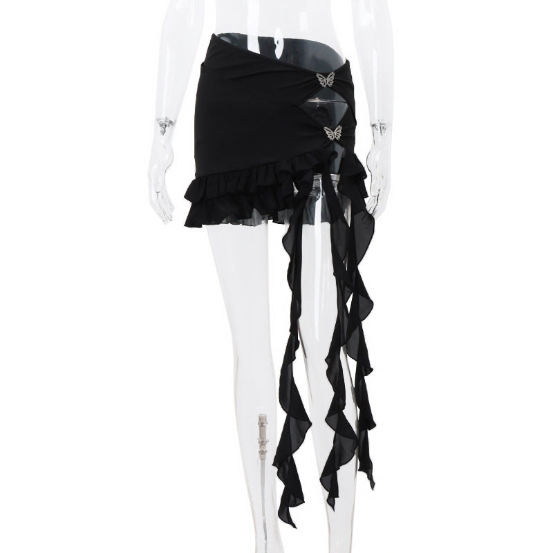 Womens Irregular Hem Mesh Skirt Sexy Hollow Butterfly Decoration Summer Fashion Party Wear Wholesale Available