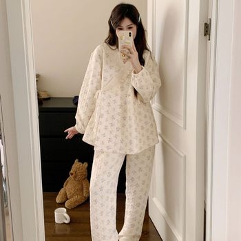 Autumn and Winter Air Cotton Confinement Clothes, Loose and Thickeneded Postpartum Maternity Kimono, Nursing Pajamas, Large Size Suit That Can Be Worn Outside