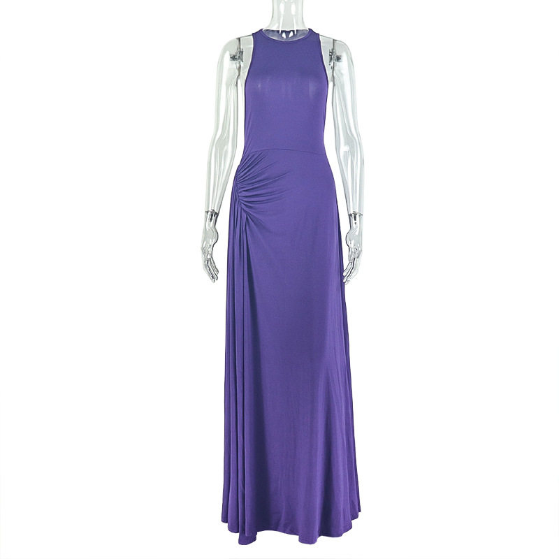Elegant Sleeveless Bodycon Dress Ruffled Waist Solid Color Slim Fit Perfect for Parties and Events Wholesale