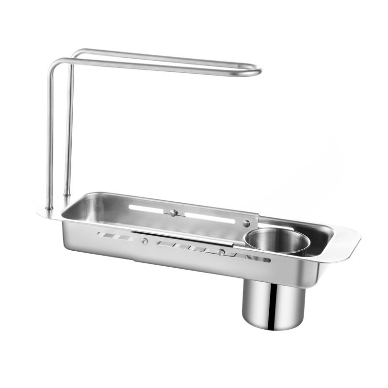 Stainless Steel Draining Basket Sink Sink Storage Telescopic Rack Kitchen Storage Rack Vegetable Basin Bowl Chopsticks Dish Cloth Filter Basket