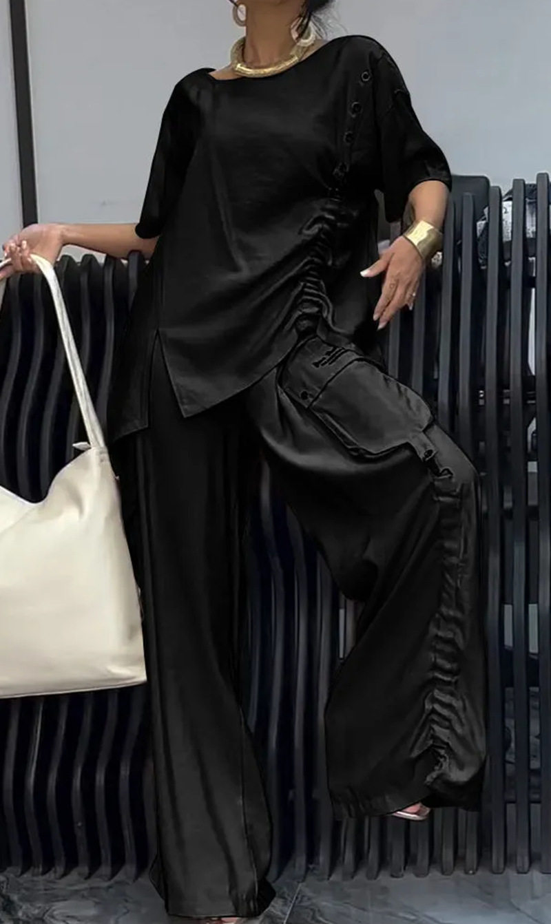 Womens Casual Two Piece Set Round Neck T Shirt and Long Pants Summer Fashion for Everyday Wear Wholesale Available
