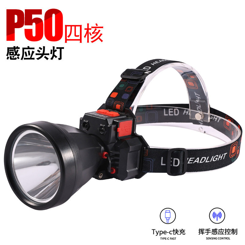 Cross-border bright LED induction headlights head-mounted night fishing lights charging bright outdoor lighting fishing lights wholesale