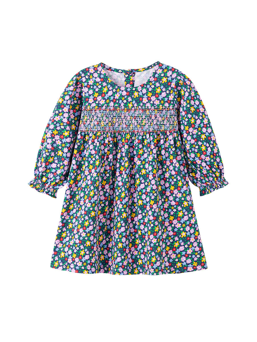 Girls' New Autumn Long-Sleeve Dress Wholesale, Watermark Floral Kids' Dress