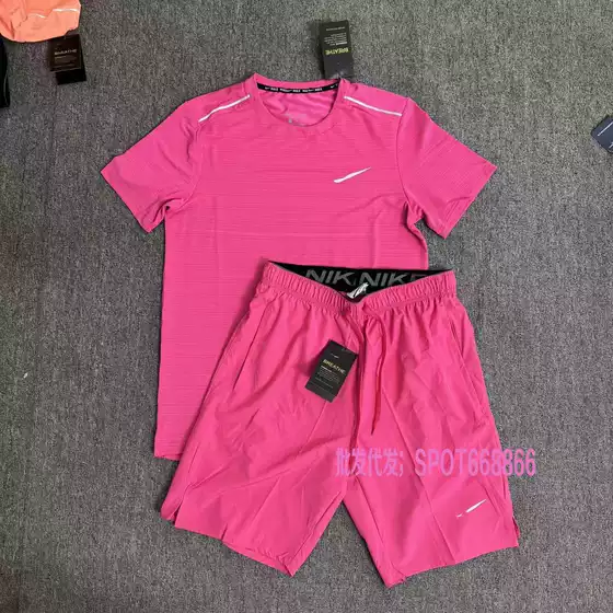 2026 Cross-Border Brand Sports Suit Round Neck Ice Silk Short-Sleeved T-Shirt Men's European and American Summer Sports Running Fitness Breathable