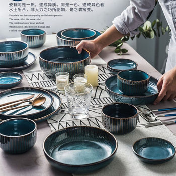 Collection of Solid Color Retro Ceramic Bowls for Home Use, Thick Large Serving Bowls, Deep Plates for Noodles, Japanese-Style Kiln-Fired Soup Bowls with Imperfections