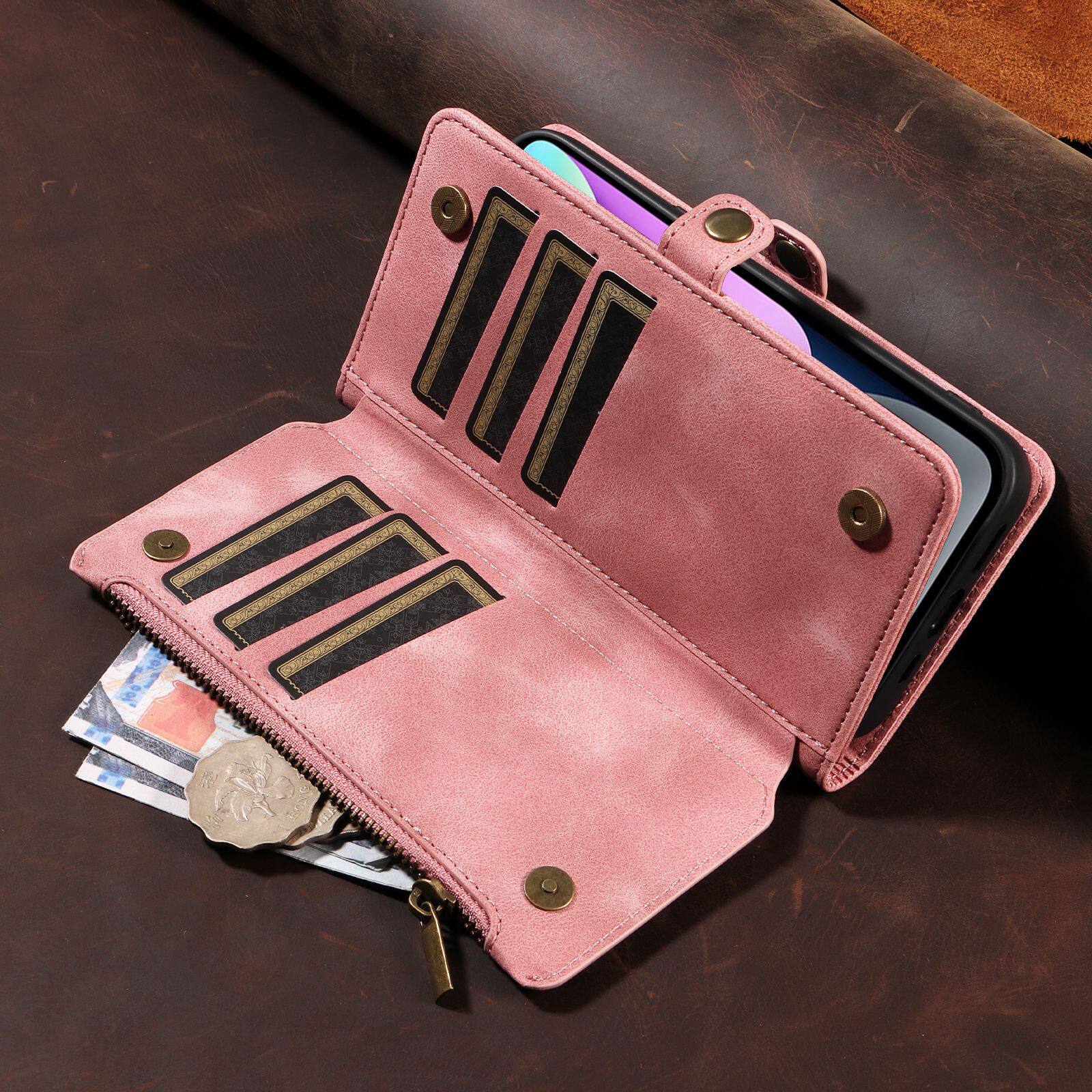 Suitable for iPhone 17 Pro Max Phone Case, Apple 16E Phone Leather Case, 15 Flip Cover Zipper Wallet Protective Case