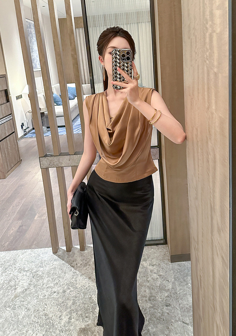 Áo hai dây nữ phong cách Pháp dáng ôm, chất liệu polyester cao cấp — [Nâu Mocha] chi tiết 9