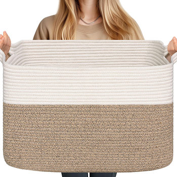 Square Storage Basket Cross-border Supply Large Capacity Cotton Rope Woven Dirty Clothes Basket Living Room Clothes Toy Blanket Storage Basket