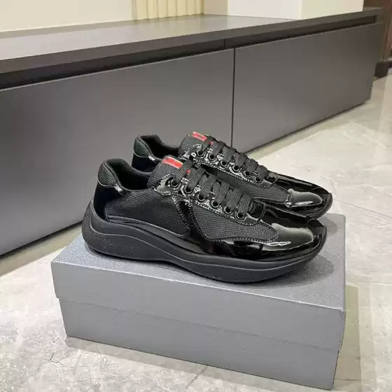 Putian European Foreign Trade Americas Cup Prada High-End Men's Shoes Shiny Leather Mesh Sports Casual Trendy Shoes