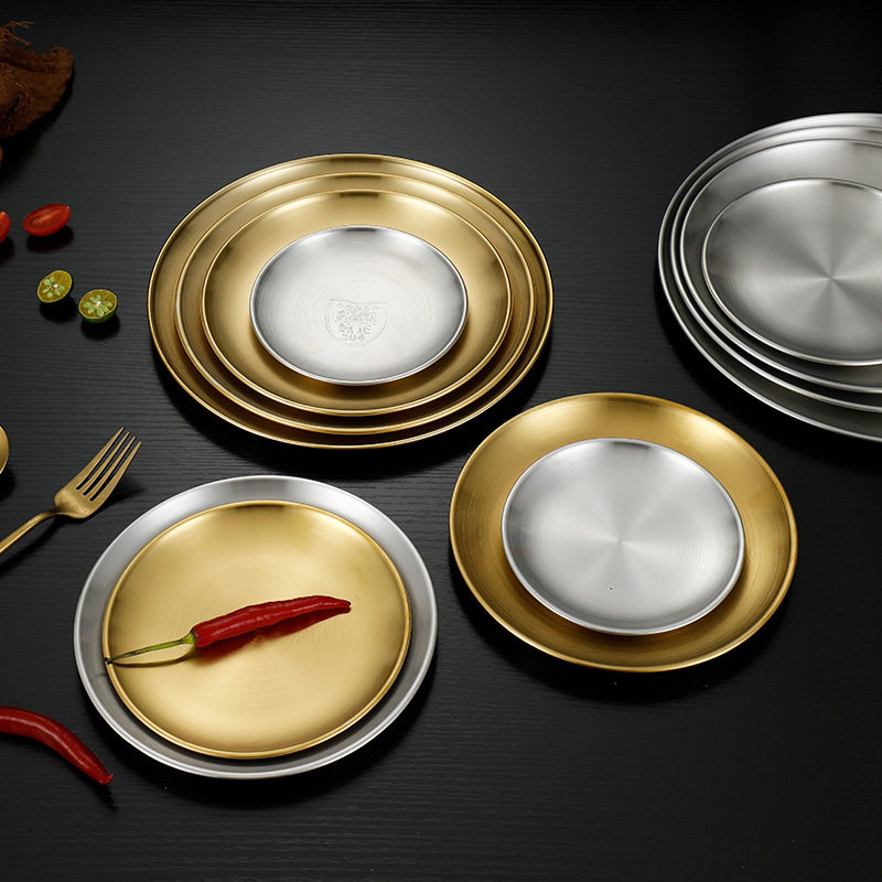 304 Stainless Steel Plate Korean Style Self-service Barbecue Plate Crafts Tray Cake Disc Western Food Plate Barbecue Fruit Plate