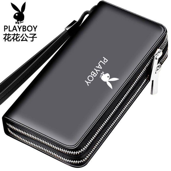 Playboy Official Genuine Men's Double Zipper Clutch Leather Texte Men's Wallet Mobile Phone Bag Men's Large Capacity