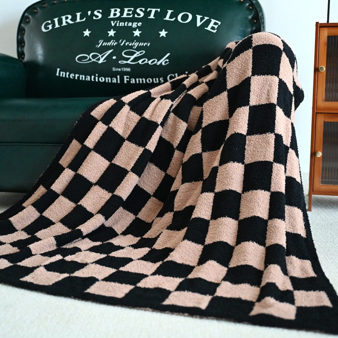B40 Checkerboard Pattern A-Grade Half-Velvet Blanket Air Conditioning Blanket Office Nap Blanket Sofa Throw Blanket Guesthouse Hotel Blanket