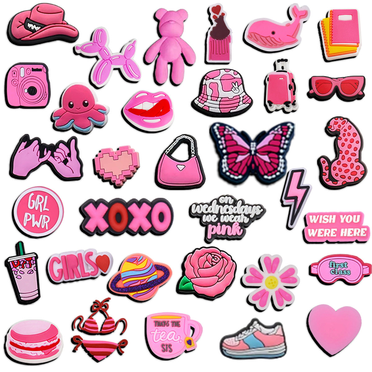 Pink Series Shoe Flower Cartoon DIY Garden Shoe Accessories Pvc Soft Rubber 7-Shaped Buckle High-End Hole Shoe Shoe Buckle