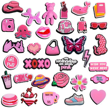 Pink Series Shoe Flower Cartoon DIY Garden Shoe Accessories Pvc Soft Rubber 7-Shaped Buckle High-End Hole Shoe Shoe Buckle