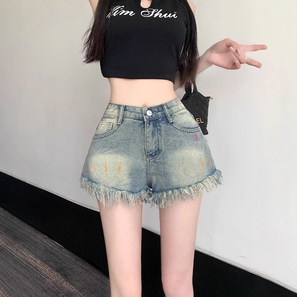 High Waisted Distressed Denim Shorts Loose Fit Frayed Hem A Line Style Summer Casual Wear for Women Wholesale