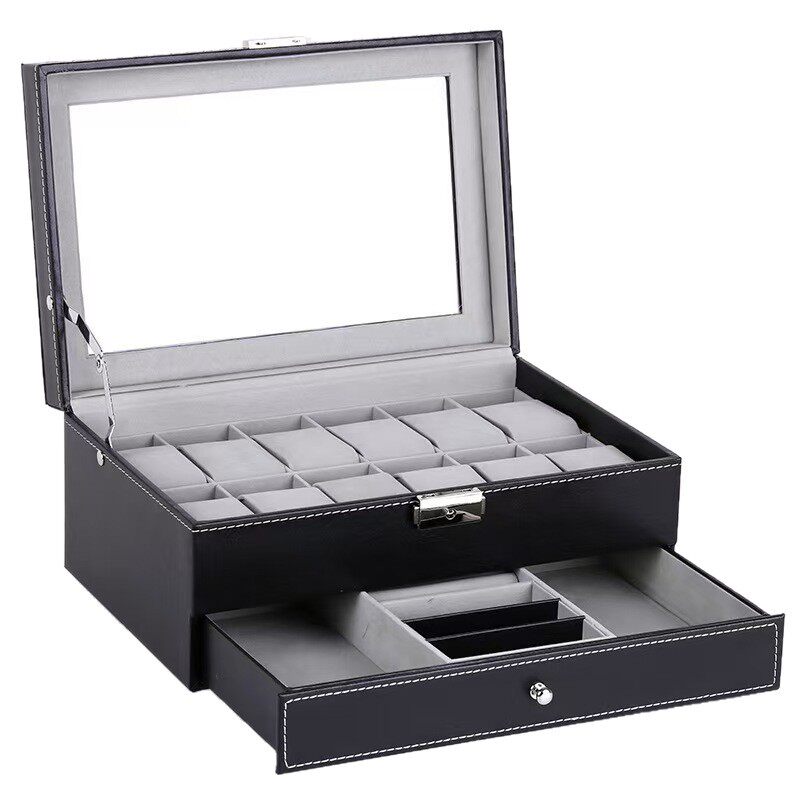 High-Quality Watch Box Double-Layer 12-Position Tempered Glass Skylight Watch Earrings Bracelet Jewelry Jewelry Storage Box