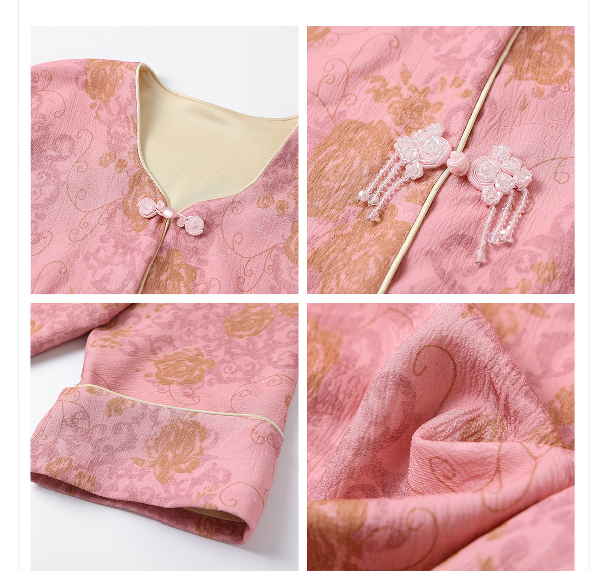 Set áo khoác jacquard dáng ngắn phối đầm hai dây cổ chữ V dài, họa tiết hoa thêu — Váy yếm (giao hàng trong 7 ngày), Áo Jacquard (giao hàng trong 7 ngày), Áo Jacquard (giao hàng trong ngày)