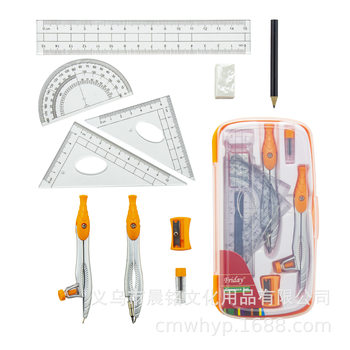 Foreign Trade Cross-Border Examination 10-Piece Boxed Compass Set Student Examination Metal Compass Ruler Set Wholesale