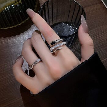 Two-Piece Set of Accessible Luxury Niche Design Open-Ended High-End Rings for Women, Fashionable and Personalized Internet Celebrity Exquisite Index Finger Rings