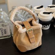 Lamb Wool Mini Bucket Bag Maillard Suede Retro Handbag 2024 New Single Shoulder Crossbody Handbag