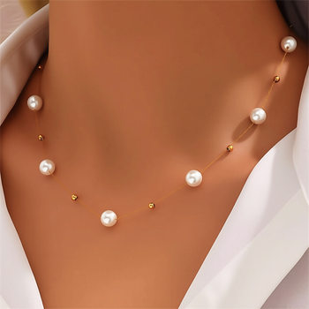 European and American Cross-Border Hot-Selling Imitation Pearl Necklace for Women, Simple Fashion, Cool Style, Metal Ball Necklace Accessories for Women, Summer