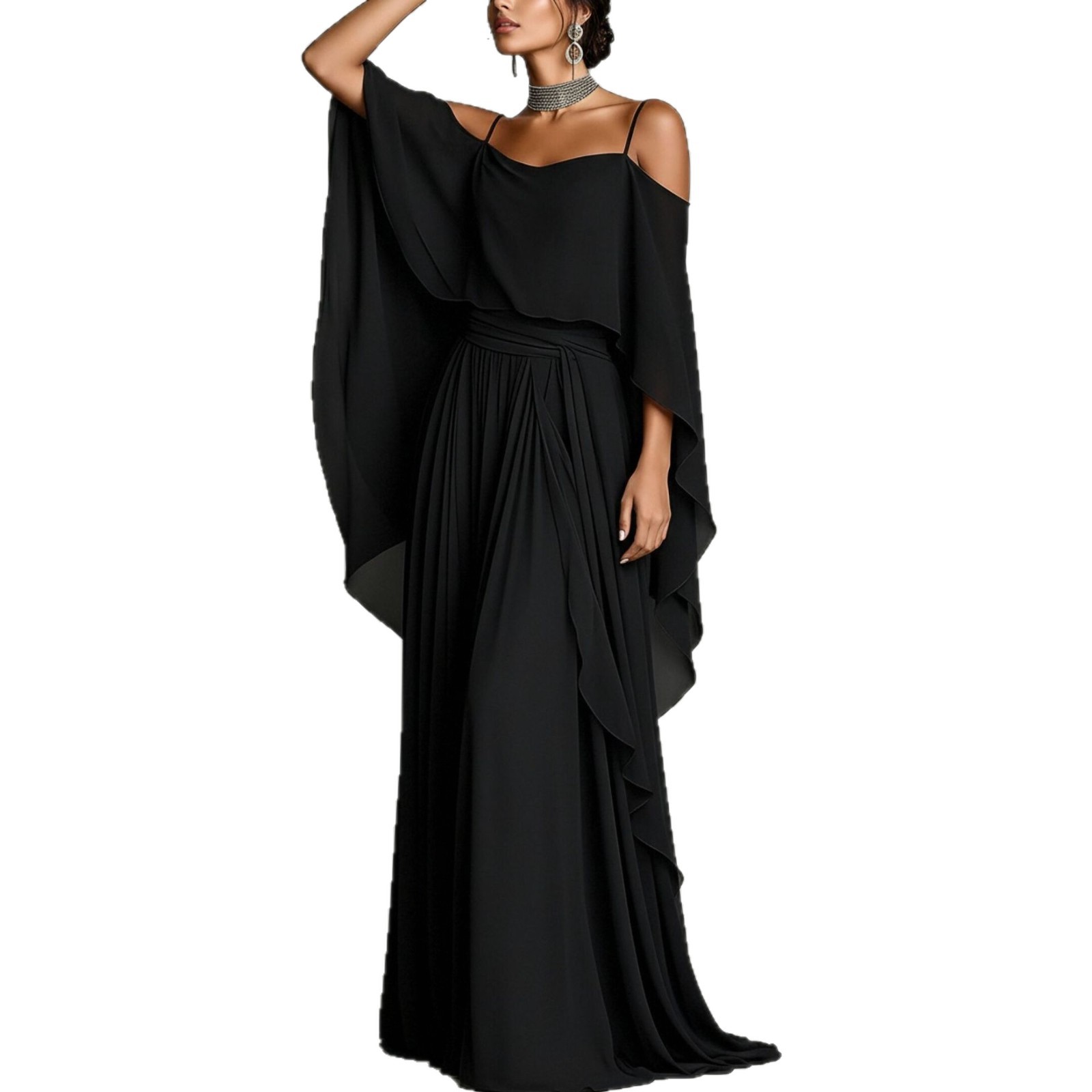 Elegant Womens Maxi Dress Lightweight Solid Color Pleated Design Mesh Details Summer Occasion Wholesale Available