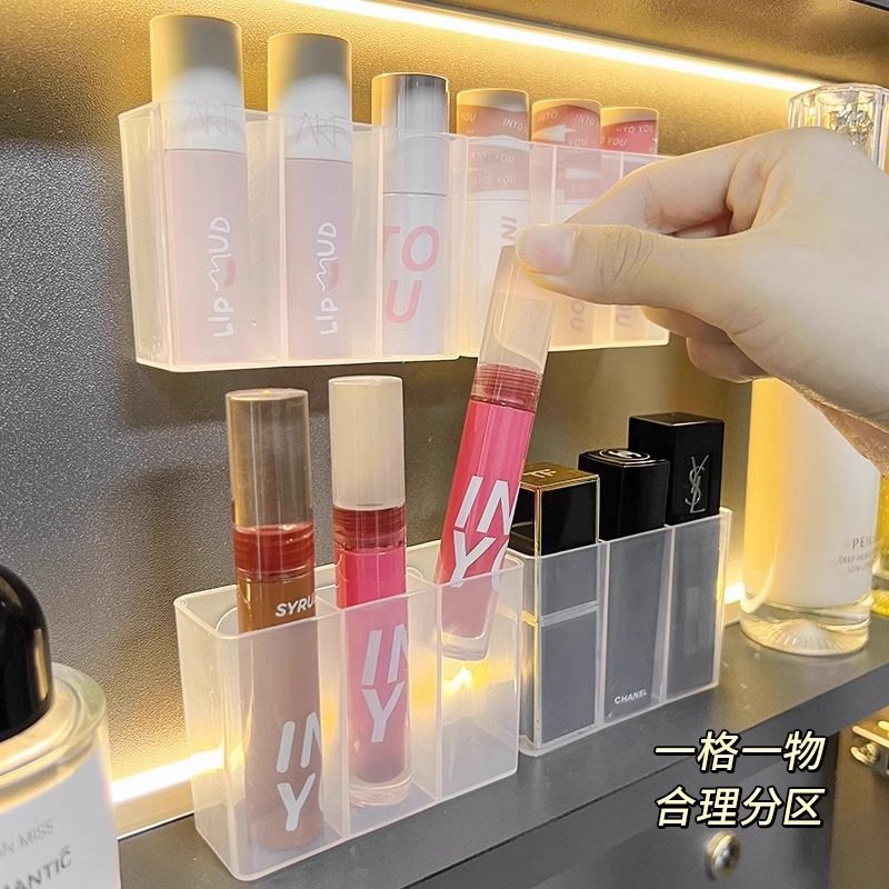 Lipstick Storage Box Grating Box Mirror Storage Non-perforated Mirror Cabinet Lipstick Three-compartment Eyebrow Pen Scissors Grating Storage Rack