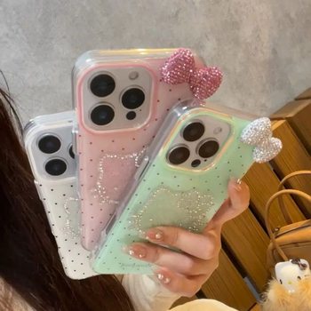 Polo dot KT bow for Apple 16pro phone case iPhone15/14/13/12 new 11 women 11 soft