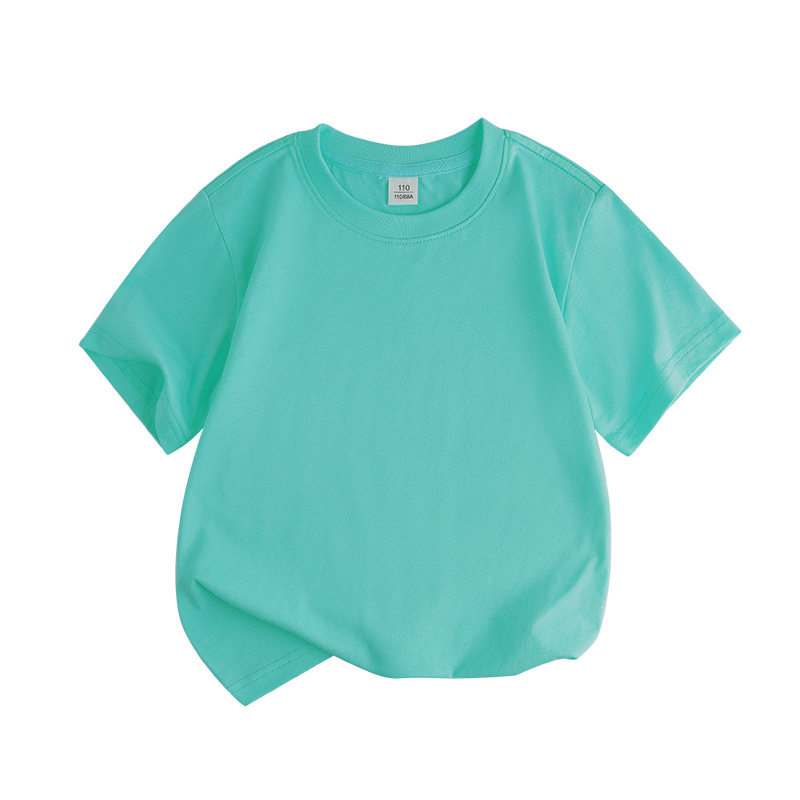 Children's Loose-Fitting Round-Neck Pure Cotton Solid Color Sweat-Absorbent Short-Sleeve T-Shirt for Summer, Suitable for Older Boys and Girls, Half-Sleeve Top for Young Children