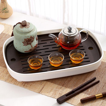 Draining tray kung fu tea tray home living room outdoor camping double layer imitation wood grain tray fruit plate plastic draining basket