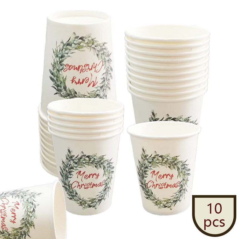 Anyou White Garland Food Grade Christmas Disposable Paper Cups Hygienic Restaurant Hotel Exhibition Party Supplies