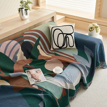 American Retro Sofa Cover Cloth, Universal Line Blanket for All Seasons, All-Inclusive Cover Cloth, Sofa Cushion, Non-Slip Dustproof Seat Cushion Cover E18