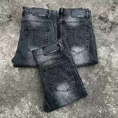 Dc Retro Black Bamboo Cotton Faded Lightning Pattern Washed and Distressed Micro-Flared Jeans for Men and Women, Same Style for Delivery