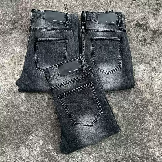 Dc Retro Black Bamboo Cotton Faded Lightning Pattern Washed and Distressed Micro-Flared Jeans for Men and Women, Same Style for Delivery