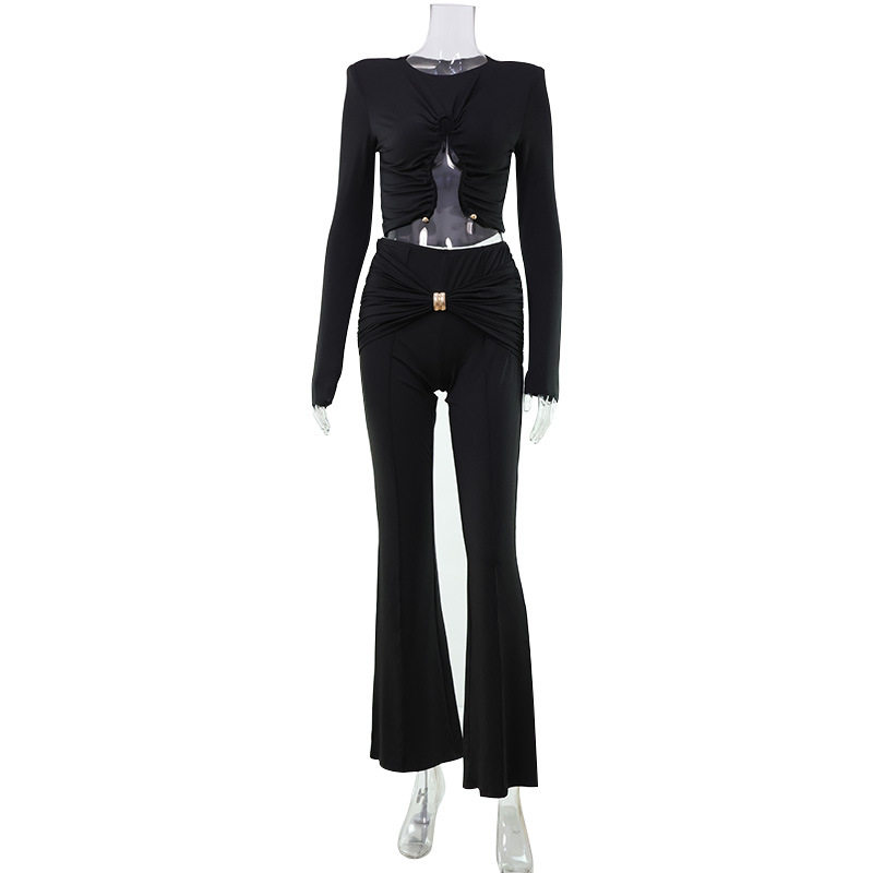 Womens Autumn Winter Elegant Two Piece Set Slim Fit Pleated Design Fashionable Style Perfect for Formal Occasions